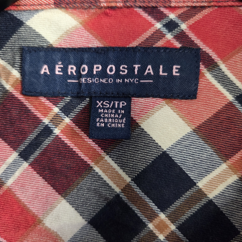Aeropostale Red and Navy Plaid Women's Button Down Shirt - Picture 3 of 6